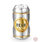 Charm Sterling silver 925 Beer in a can, bead for bracelet, food and drink