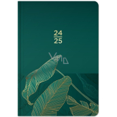 Albi Weekly diary 18 months 2024 - 2025 Green, gold leaves 12,5 cm x 17 cm x 1,3 cm