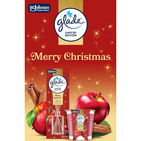 Glade Merry Christmas Warm Apple Pie apple and cinnamon scented sticks and scented candle 50 ml + 112 g, gift set