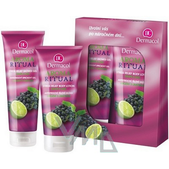 Dermacol Aroma Ritual Grapes with lime Anti-stress shower gel 250 ml + body lotion 200 ml, cosmetic set