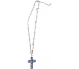 Silver necklace with blue crystals with cross pendant 40 cm