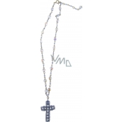 Silver necklace with blue crystals with cross pendant 40 cm