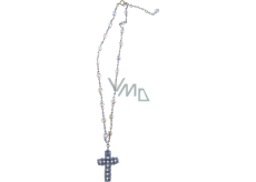 Silver necklace with blue crystals with cross pendant 40 cm