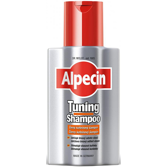 Alpecin Tuning Black Caffeine Shampoo Against Hair Loss Colors Gray Hair 200 ml