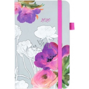 Albi Diary 2020 pocket with elastic band Watercolor flowers 15 x 9.5 x 1.3 cm