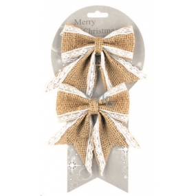 Jute bow with lace 13 cm, 2 pieces