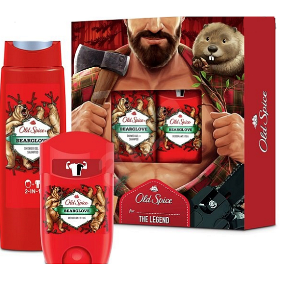 Old Spice BearGlove Lumberjack antiperspirant deodorant stick 50 ml + 2in1 shower gel for body and hair 250 ml, cosmetic set for men