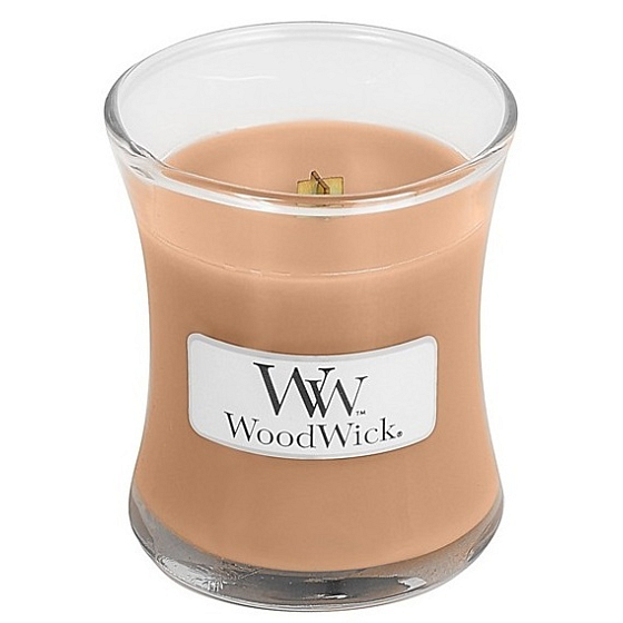 WoodWick Golden Milk - Golden milk scented candle with wooden wick and glass lid small 85 g