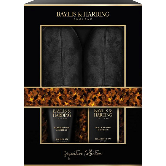 Baylis & Harding Men Black pepper and Ginseng shower gel 140 ml + soap 100 g + slippers, cosmetic set for men