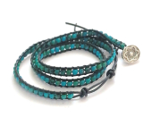 Chrysocolla leather bracelet natural stone wrap hand knitted bead 4 mm / approx. 51 cm + 6 cm, King Solomon stone