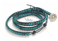 Chrysocolla leather bracelet natural stone wrap hand knitted bead 4 mm / approx. 51 cm + 6 cm, King Solomon stone