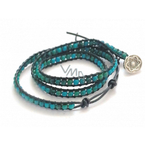Chrysocolla leather bracelet natural stone wrap hand knitted bead 4 mm / approx. 51 cm + 6 cm, King Solomon stone