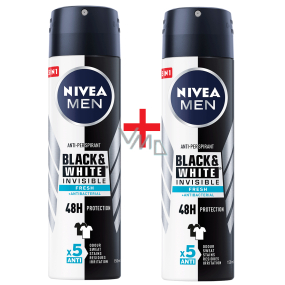 Nivea Men Invisible Black & White Fresh antiperspirant deodorant sprej 2 x 150 ml, duopack pro muže
