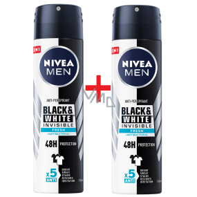 Nivea Men Invisible Black & White Fresh antiperspirant deodorant spray 2 x 150 ml, duopack for men