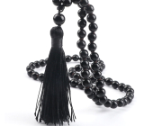 108 Mala Obsidian necklace, meditation jewellery, natural stone knotted, elastic, bead 6 mm, rescue stone