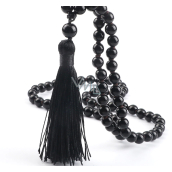 108 Mala Obsidian necklace, meditation jewellery, natural stone knotted, elastic, bead 6 mm, rescue stone