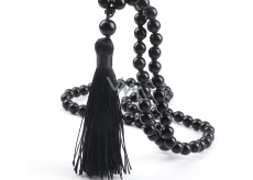 108 Mala Obsidian necklace, meditation jewellery, natural stone knotted, elastic, bead 6 mm, rescue stone