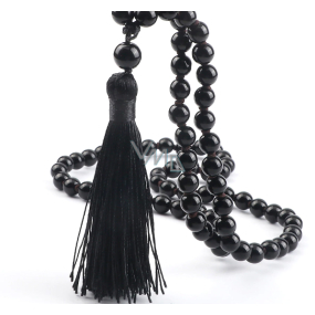 108 Mala Obsidian necklace, meditation jewellery, natural stone knotted, elastic, bead 6 mm, rescue stone