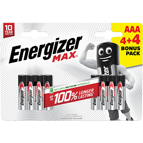 Energizer Max AAA Micro Battery, 4 pcs + 4 pcs free