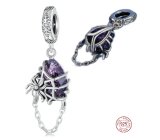Charm Sterling Silver 925 Spider Web with Spider, Pendant for Bracelet Halloween