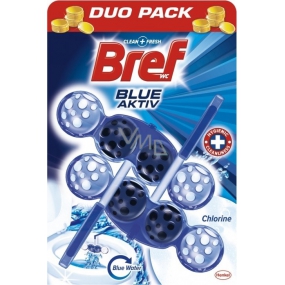 Bref Blue Aktiv Chlorine WC block for hygienic cleanliness and freshness of your toilet, colors the water in a blue shade 2 x 50 g