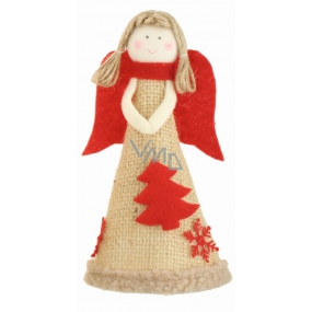 Jute angel with red wings on standing 19 cm