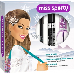 Miss Sports Fabulous Lash Xtra Black mascara 001 Xtra Black 8 ml + Khol Kajal eyeliner 001 black 1.5 g + Disco Tech nail polish 555 clear 7 ml, cosmetic set