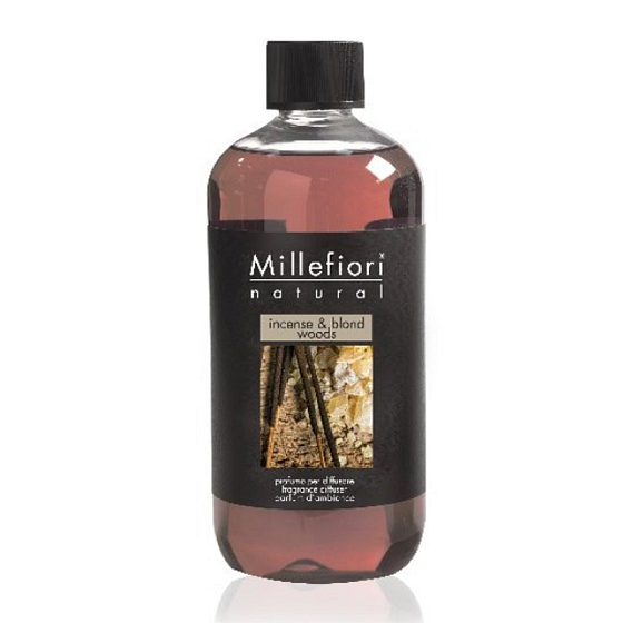 Millefiori Milano Natural Incense & Blond Woods - Incense and Light woods Diffuser refill for incense stalks 500 ml