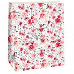 Ditipo Gift paper bag 26.4 x 13.6 x 32.7 c white, red roses QAB