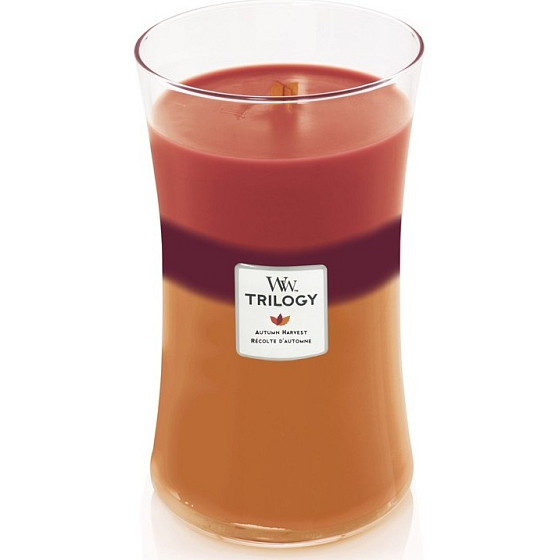 WoodWick Trilogy Autumn Harvest - Autumn harvest scented candle with wooden wick and glass lid large 609 g