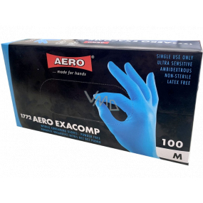 Aero Exacomp Hygienic disposable nitrile gloves anti-allergenic powder-free, size M, box 100 pieces blue