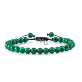 Malachite bracelet, hand knitted, adjustable ball size 6 mm, wishing stone