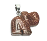 Goldstone gold Elephant pendant, hand cut figurine 1,8 x 2,5 x 8 mm, stone of ambition
