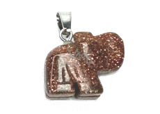 Goldstone gold Elephant pendant, hand cut figurine 1,8 x 2,5 x 8 mm, stone of ambition