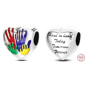Sterling silver 925 Heart prints - family - today, tomorrow and forever, bead on bracelet family