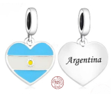 Sterling silver 925 Argentina flag - heart, travel bracelet pendant