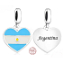 Charm Sterling Silver 925 Argentina Flag Heart - I Love Argentina, Travel Bracelet Pendant