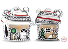 Charm Sterling silver 925 Gingerbread house, bead for bracelet Christmas