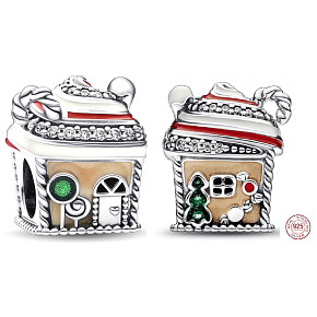 Charm Sterling silver 925 Gingerbread house, bead for bracelet Christmas