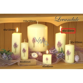 Lima Flower Lavender scented ivory candle with lavender decal cylinder 60 x 120 mm 1 piece