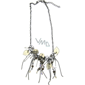 Necklace dark grey with crystals and leaves 39 cm
