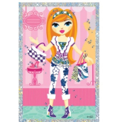 Scraping picture of a doll with 2 handbags 21.5 x 11 cm